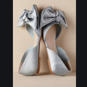 BHLDN Seychelle Satin Blue Bow Flats NWOT